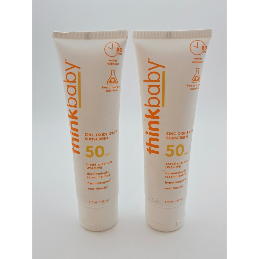 Thinkbaby SPF 50 Sunscreen 3oz Lot of 2 Zinc Oxide Water Resistant Reef Friendly